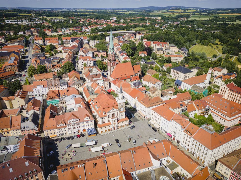 Löbau aus der Vogelperspektive: Altstadtbereich und Innenstadtzentrum in Löbau im Bundesland Sachsen, Deutschland