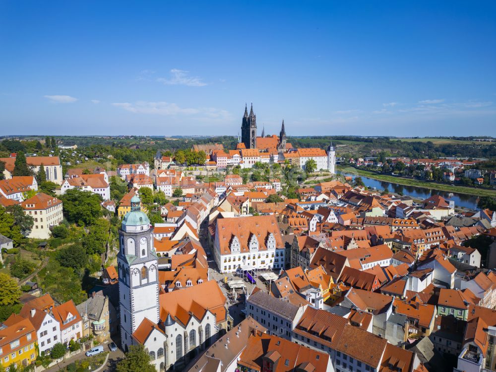 Meißen von oben - Altstadtbereich und Innenstadtzentrum in Meißen im Bundesland Sachsen, Deutschland