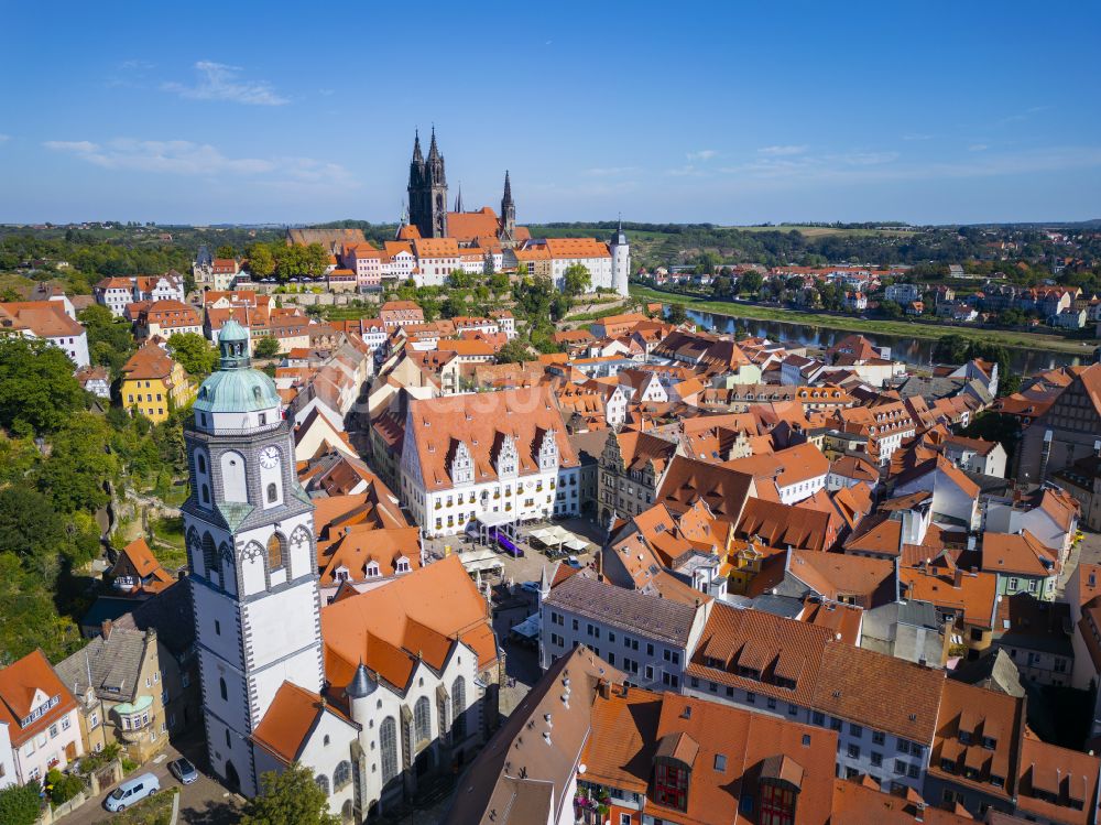 Meißen aus der Vogelperspektive: Altstadtbereich und Innenstadtzentrum in Meißen im Bundesland Sachsen, Deutschland