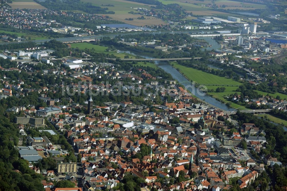 Luftaufnahme Minden - Altstadtbereich und Innenstadtzentrum von Minden im Bundesland Nordrhein-Westfalen