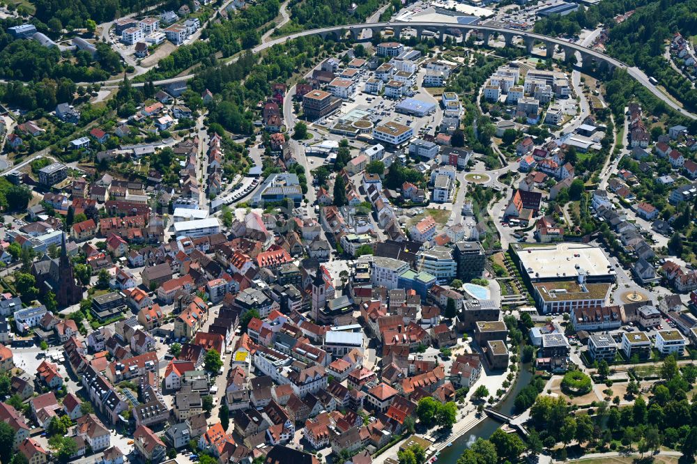 Nagold von oben - Altstadtbereich und Innenstadtzentrum in Nagold im Bundesland Baden-Württemberg, Deutschland