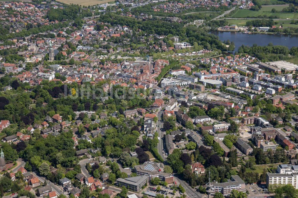 Luftaufnahme Nordhorn - Altstadtbereich und Innenstadtzentrum in Nordhorn im Bundesland Niedersachsen, Deutschland