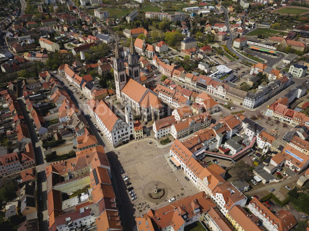 Oschatz von oben - Altstadtbereich und Innenstadtzentrum in Oschatz im Bundesland Sachsen, Deutschland