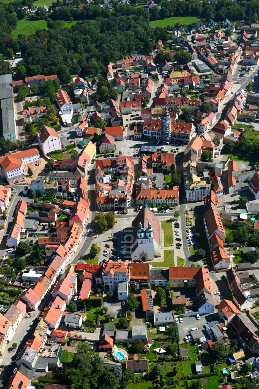 Pegau von oben - Altstadtbereich und Innenstadtzentrum in Pegau im Bundesland Sachsen, Deutschland