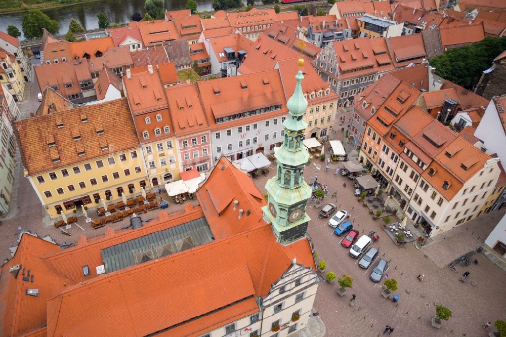 Pirna von oben - Altstadtbereich und Innenstadtzentrum in Pirna im Bundesland Sachsen, Deutschland