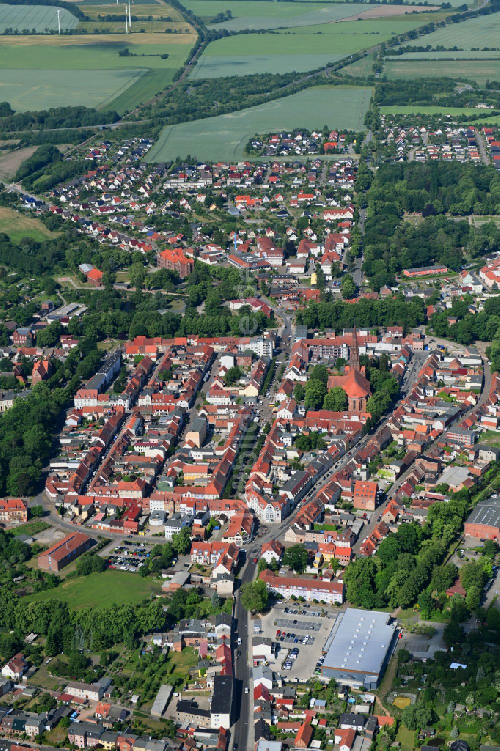 Luftaufnahme Pritzwalk - Altstadtbereich und Innenstadtzentrum in Pritzwalk im Bundesland Brandenburg, Deutschland