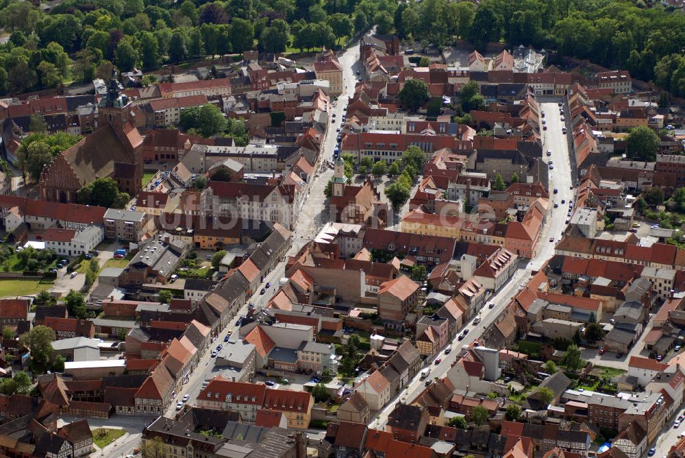 Wittstock aus der Vogelperspektive: Altstadtkern und das Stadtzentrum von Wittstock/Dosse