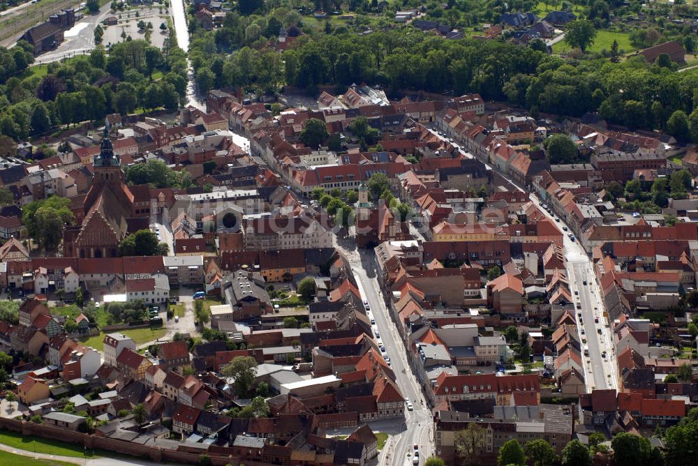 Wittstock aus der Vogelperspektive: Altstadtkern und das Stadtzentrum von Wittstock/Dosse