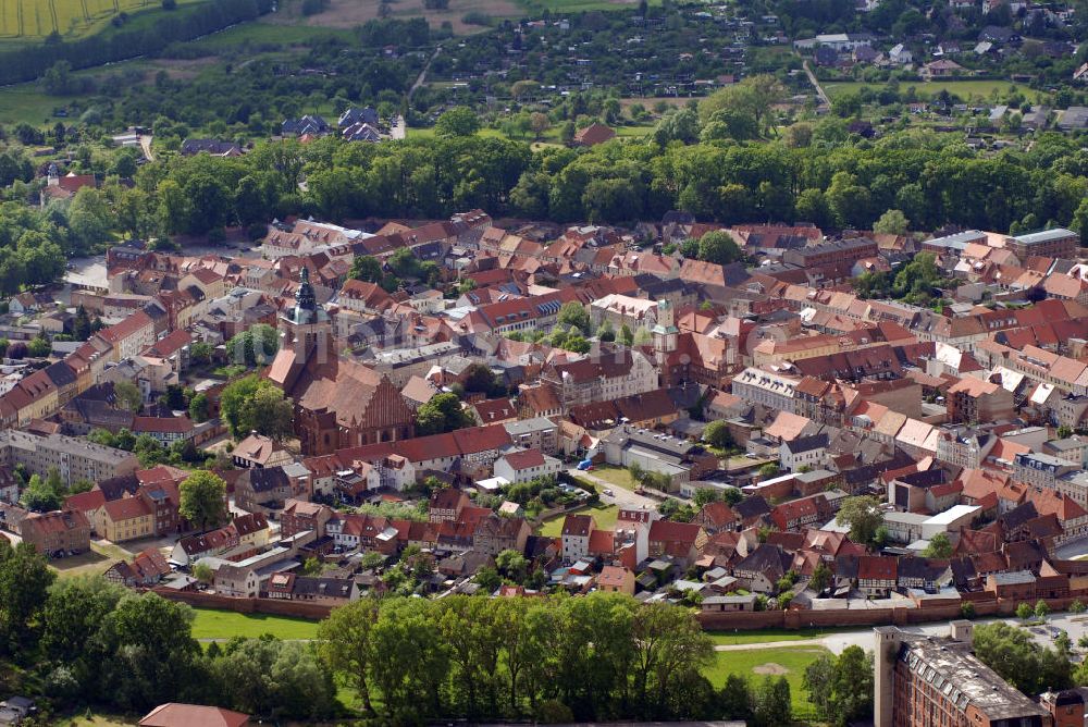 Luftaufnahme Wittstock - Altstadtkern und das Stadtzentrum von Wittstock/Dosse