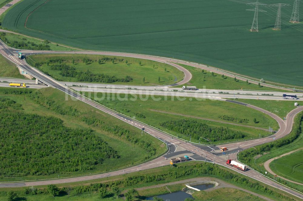 Bad Lauchstädt von oben - Anschlussstelle Bad Lauchstädt der A 38 in Sachsen-Anhalt