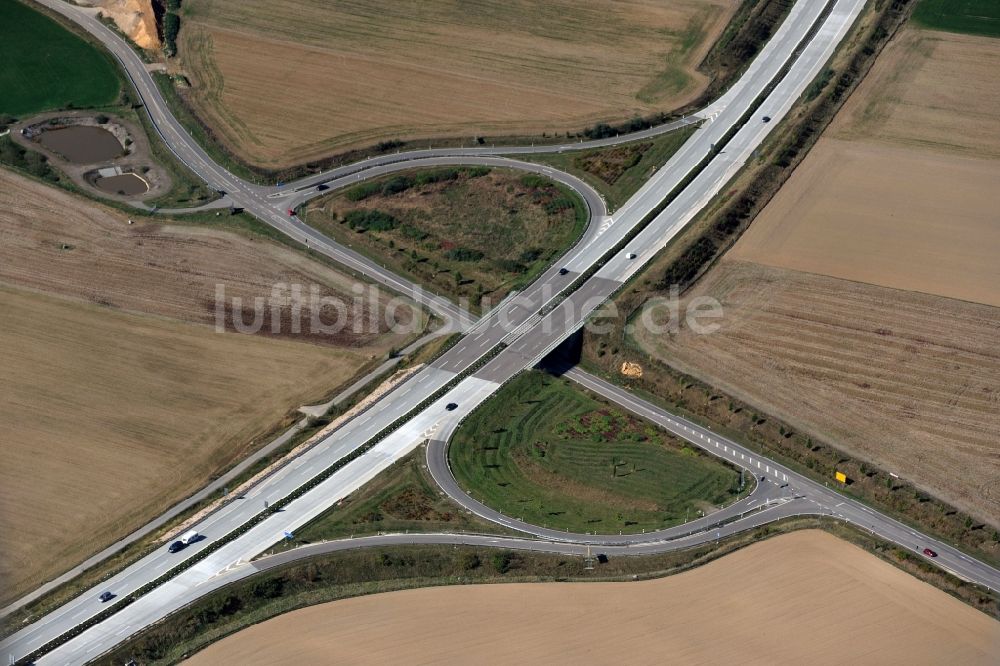 Mühlau von oben - Anschlussstelle Mühlau an der Autobahn BAB A 72 in Sachsen