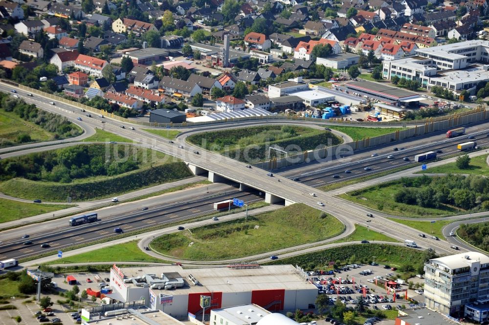 Luftaufnahme Weiterstadt - Anschlussstelle A5 in Weiterstadt im Bundesland Hessen