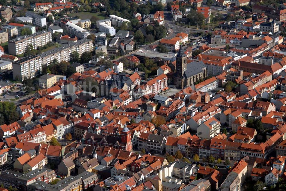 Gotha aus der Vogelperspektive: Ansicht von Gotha mit der St. Margarethen-Kirche am Neumarkt