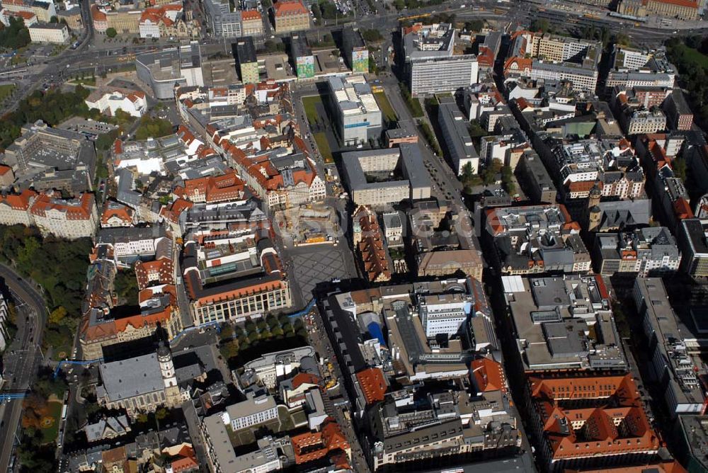 Leipzig von oben - Ansicht vom Zentrum Leipzigs mit der Baustelle des City-Tunnels am Marktplatz