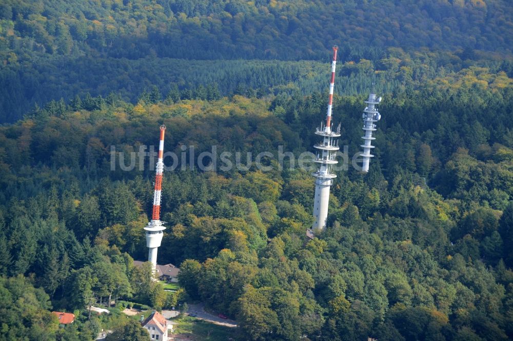 Heidelberg aus der Vogelperspektive: Antennen- Sendeturm und Funkmast auf dem Königsstuhl in Heidelberg im Bundesland Baden-Württemberg