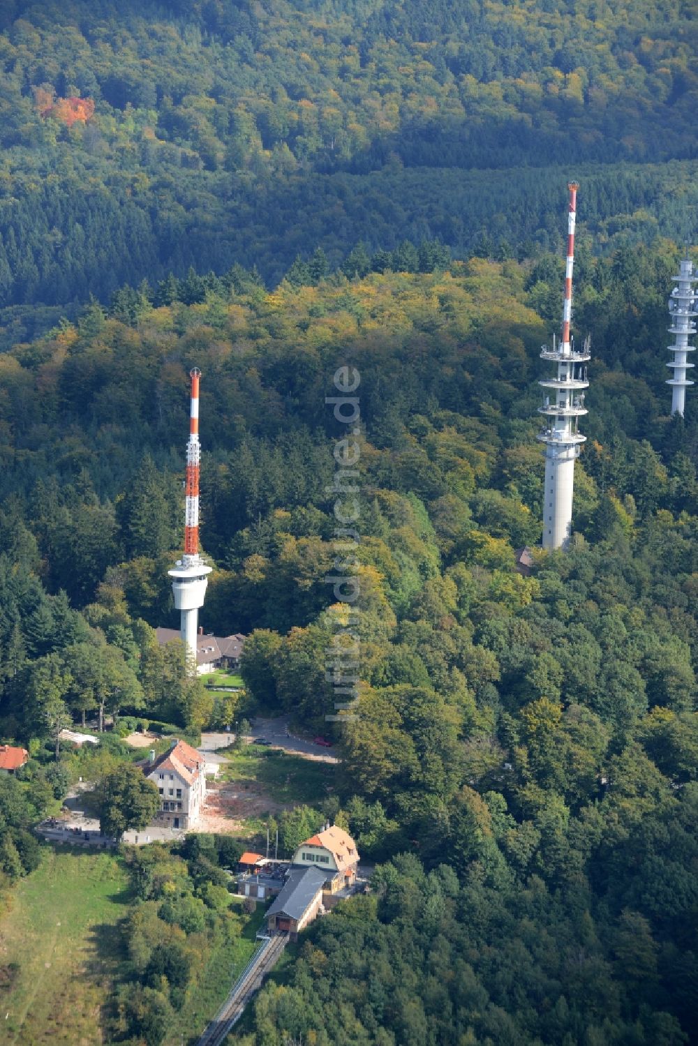 Luftbild Heidelberg - Antennen- Sendeturm und Funkmast auf dem Königsstuhl in Heidelberg im Bundesland Baden-Württemberg