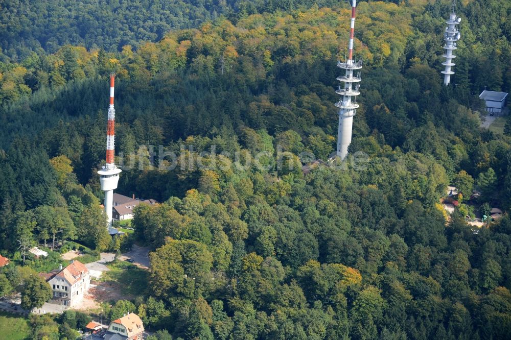 Heidelberg von oben - Antennen- Sendeturm und Funkmast auf dem Königsstuhl in Heidelberg im Bundesland Baden-Württemberg