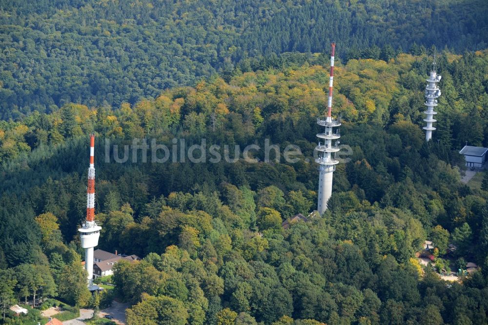 Heidelberg aus der Vogelperspektive: Antennen- Sendeturm und Funkmast auf dem Königsstuhl in Heidelberg im Bundesland Baden-Württemberg