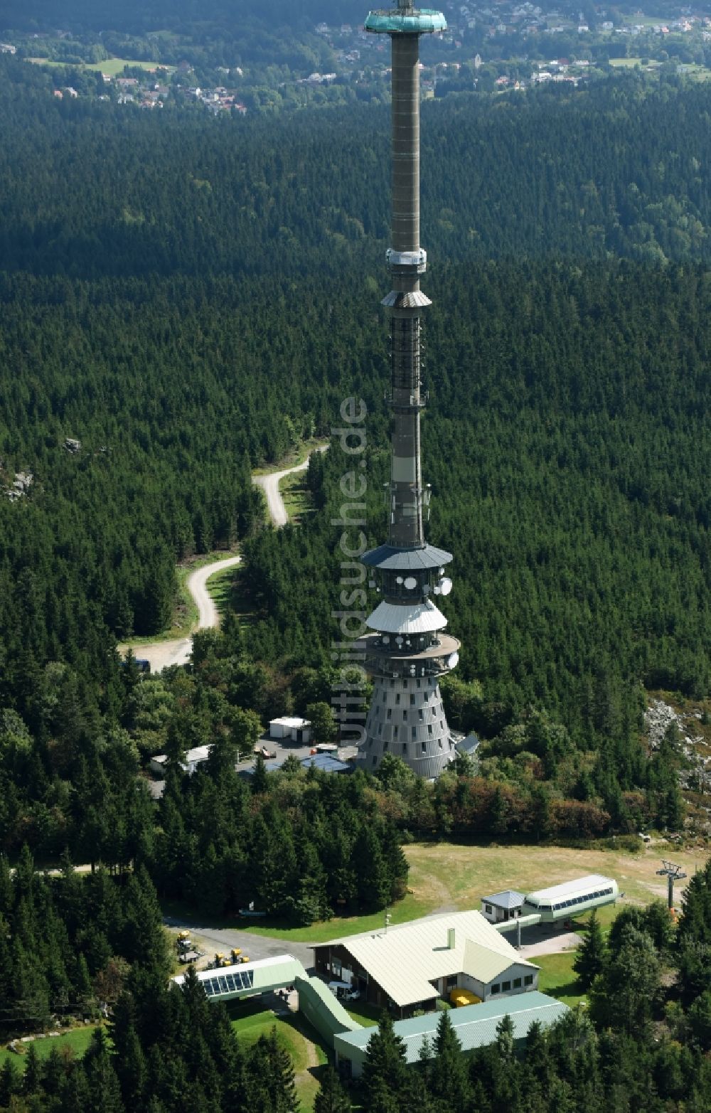 Luftbild Bischofsgrün - Antennen- Sendeturm und Funkmast Sender Ochsenkopf in Bischofsgrün im Bundesland Bayern