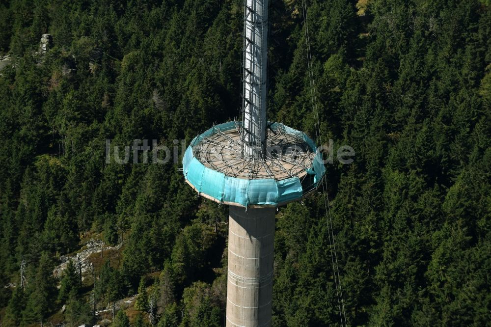 Bischofsgrün von oben - Antennen- Sendeturm und Funkmast Sender Ochsenkopf in Bischofsgrün im Bundesland Bayern