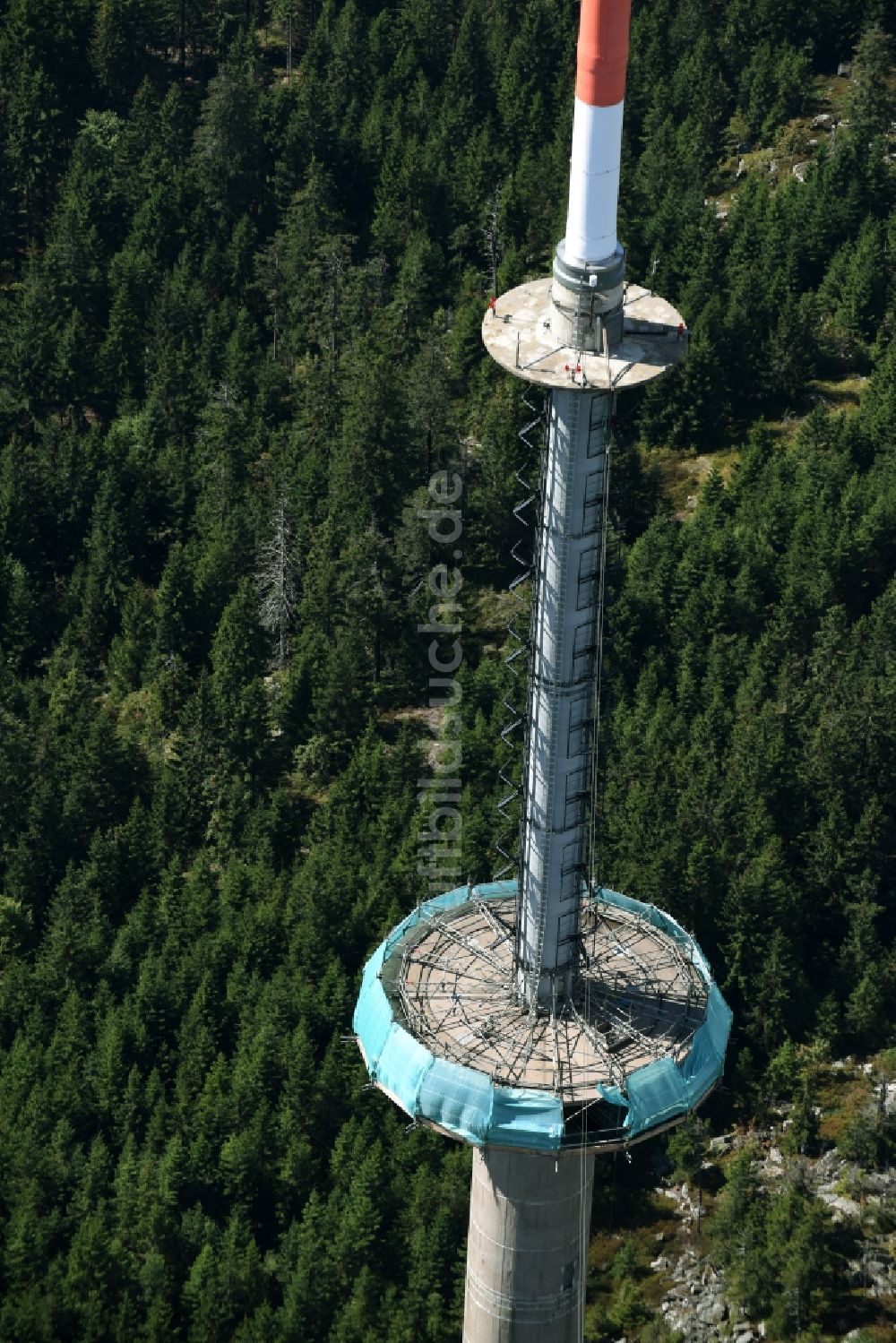 Bischofsgrün aus der Vogelperspektive: Antennen- Sendeturm und Funkmast Sender Ochsenkopf in Bischofsgrün im Bundesland Bayern