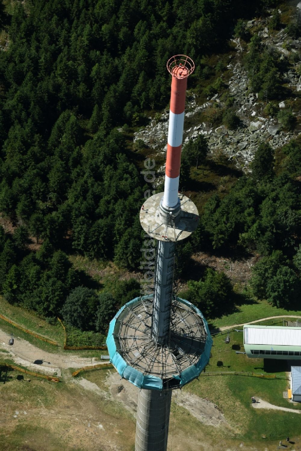 Luftbild Bischofsgrün - Antennen- Sendeturm und Funkmast Sender Ochsenkopf in Bischofsgrün im Bundesland Bayern