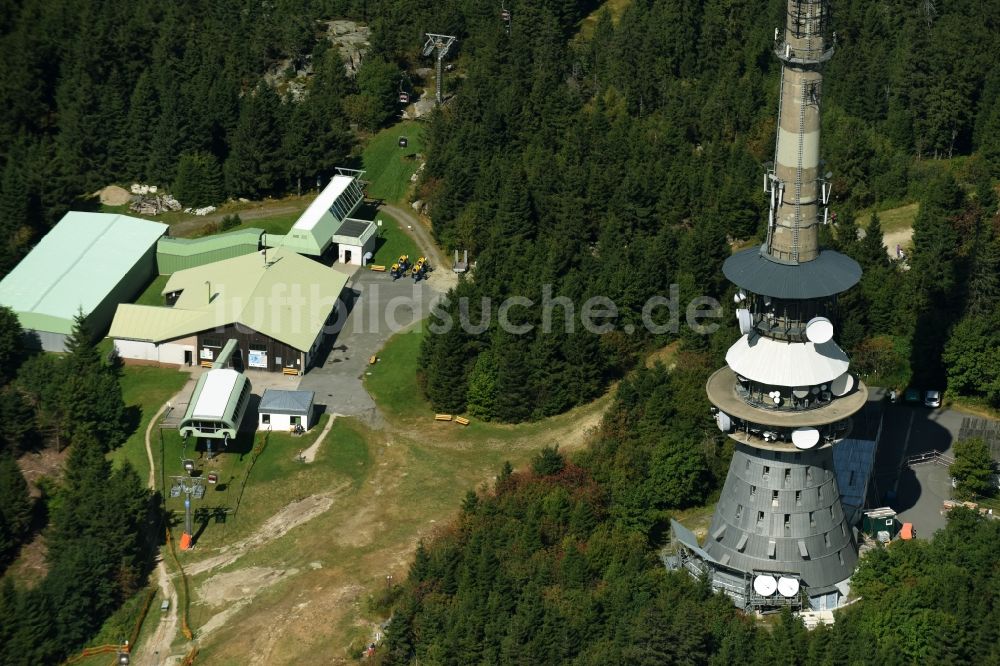 Bischofsgrün von oben - Antennen- Sendeturm und Funkmast Sender Ochsenkopf in Bischofsgrün im Bundesland Bayern