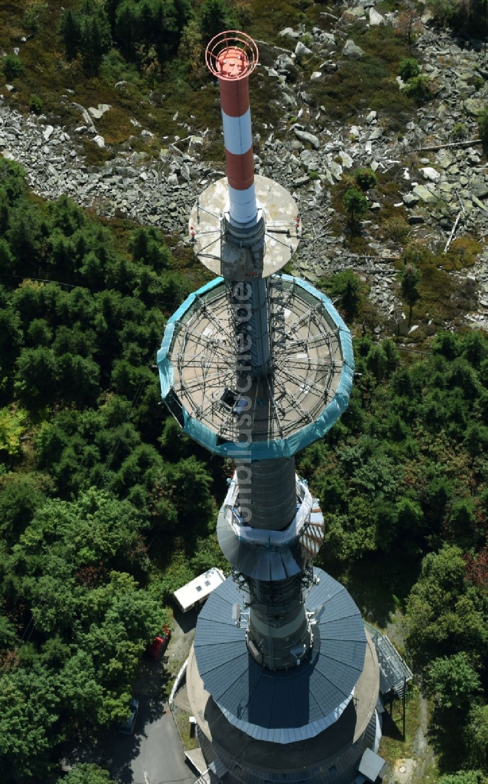 Luftbild Bischofsgrün - Antennen- Sendeturm und Funkmast Sender Ochsenkopf in Bischofsgrün im Bundesland Bayern