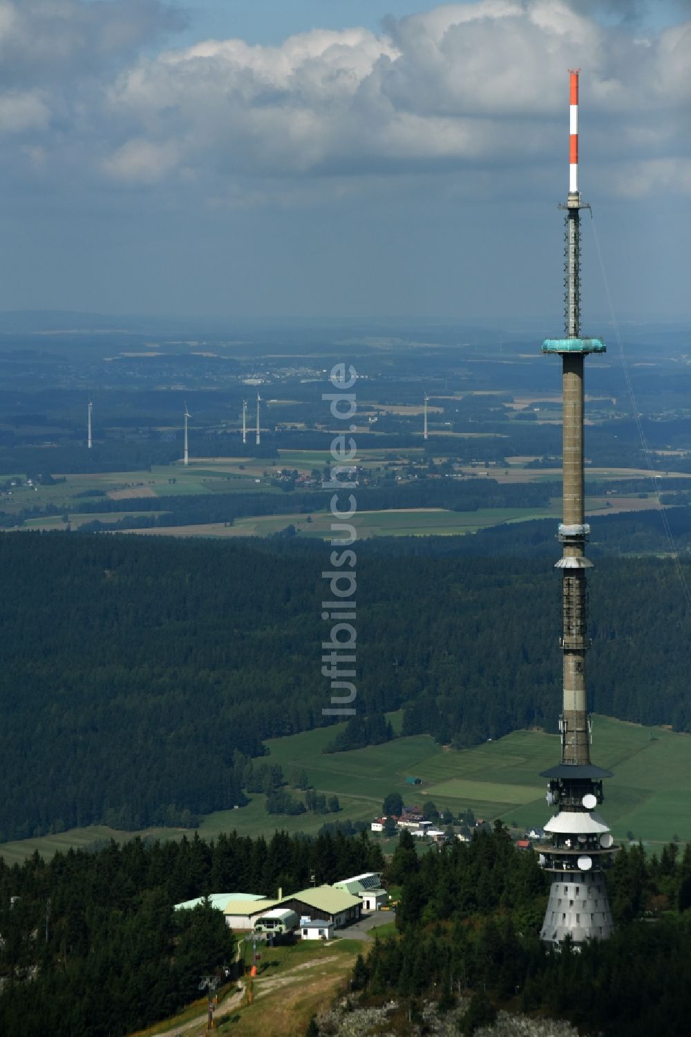 Luftaufnahme Bischofsgrün - Antennen- Sendeturm und Funkmast Sender Ochsenkopf in Bischofsgrün im Bundesland Bayern