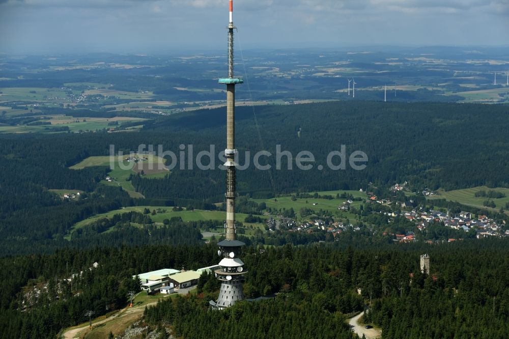 Bischofsgrün von oben - Antennen- Sendeturm und Funkmast Sender Ochsenkopf in Bischofsgrün im Bundesland Bayern