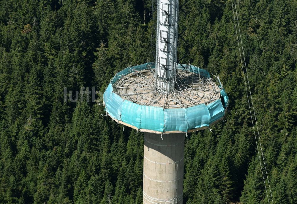 Luftaufnahme Bischofsgrün - Antennen- Sendeturm und Funkmast Sender Ochsenkopf in Bischofsgrün im Bundesland Bayern