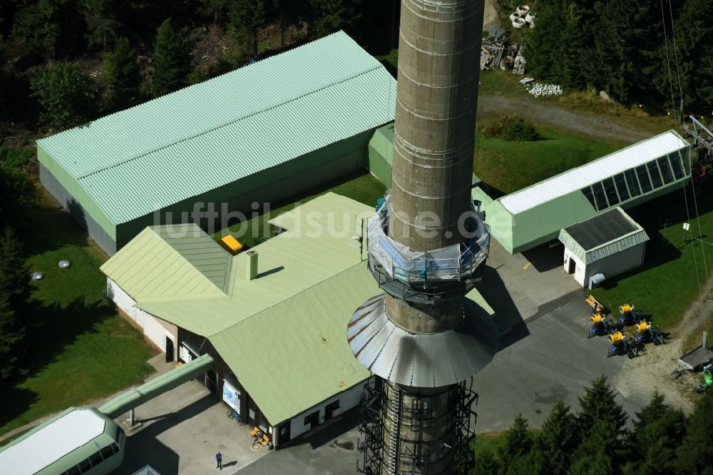 Bischofsgrün von oben - Antennen- Sendeturm und Funkmast Sender Ochsenkopf in Bischofsgrün im Bundesland Bayern