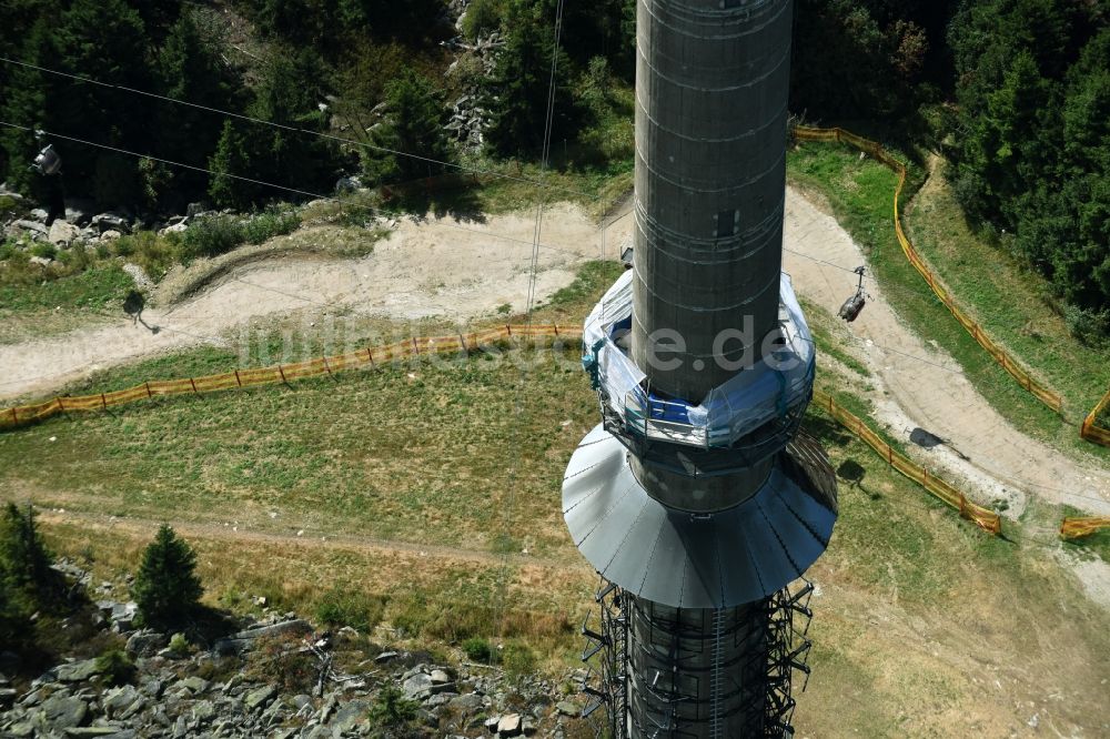 Luftaufnahme Bischofsgrün - Antennen- Sendeturm und Funkmast Sender Ochsenkopf in Bischofsgrün im Bundesland Bayern