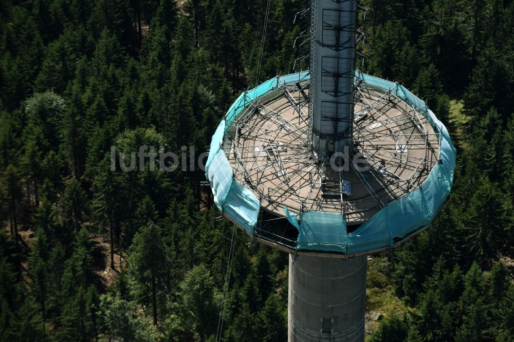 Bischofsgrün von oben - Antennen- Sendeturm und Funkmast Sender Ochsenkopf in Bischofsgrün im Bundesland Bayern