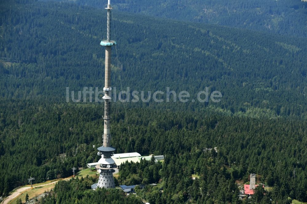 Bischofsgrün von oben - Antennen- Sendeturm und Funkmast Sender Ochsenkopf in Bischofsgrün im Bundesland Bayern