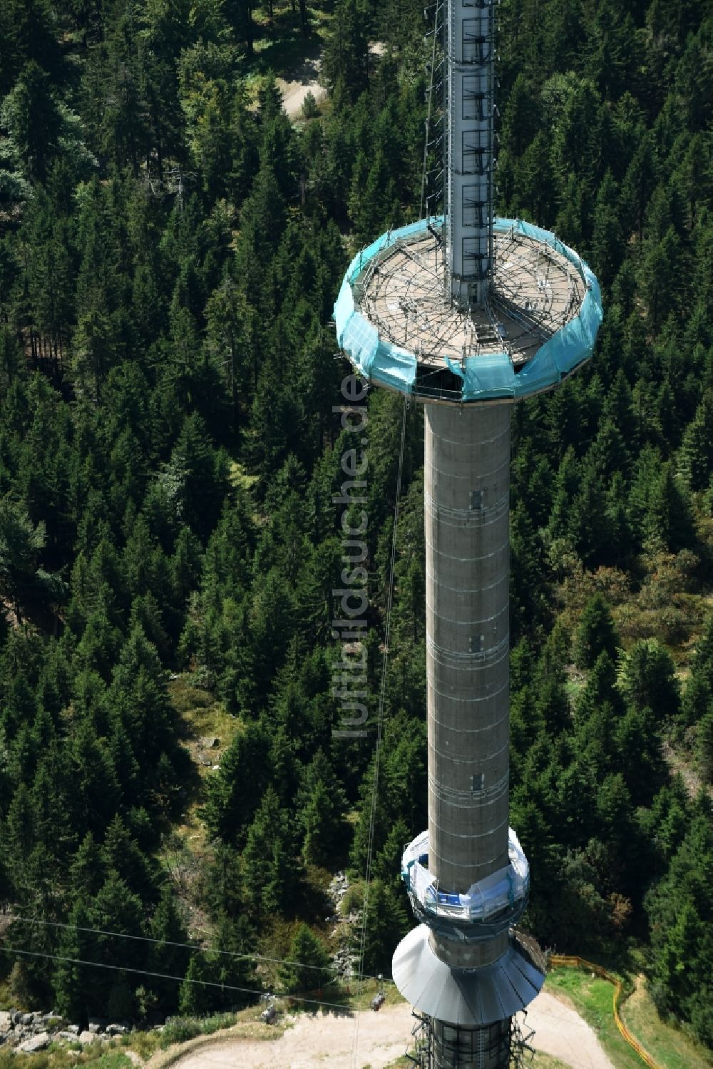 Luftbild Bischofsgrün - Antennen- Sendeturm und Funkmast Sender Ochsenkopf in Bischofsgrün im Bundesland Bayern