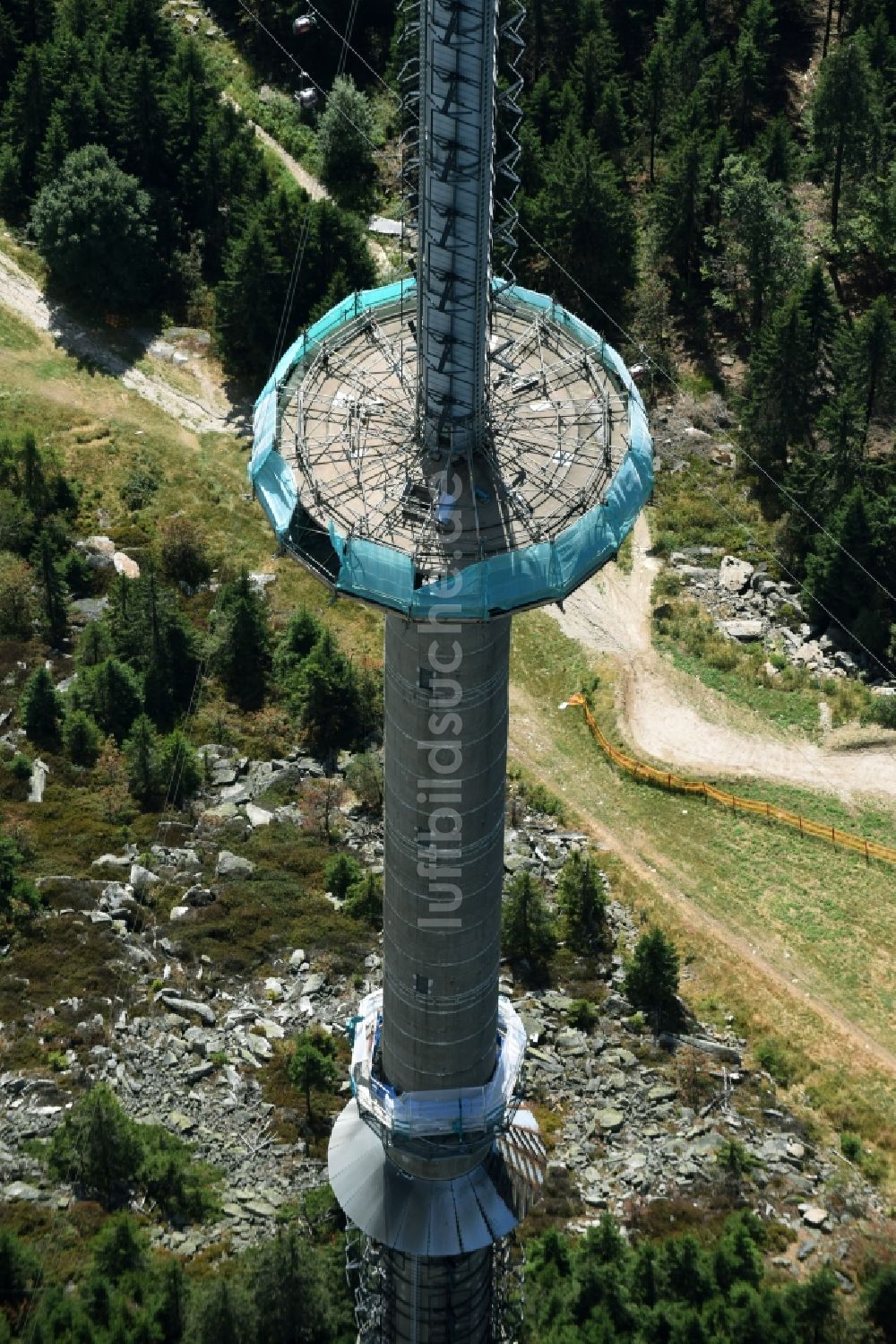 Bischofsgrün von oben - Antennen- Sendeturm und Funkmast Sender Ochsenkopf in Bischofsgrün im Bundesland Bayern