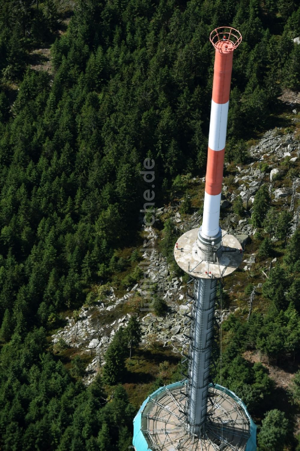 Bischofsgrün aus der Vogelperspektive: Antennen- Sendeturm und Funkmast Sender Ochsenkopf in Bischofsgrün im Bundesland Bayern