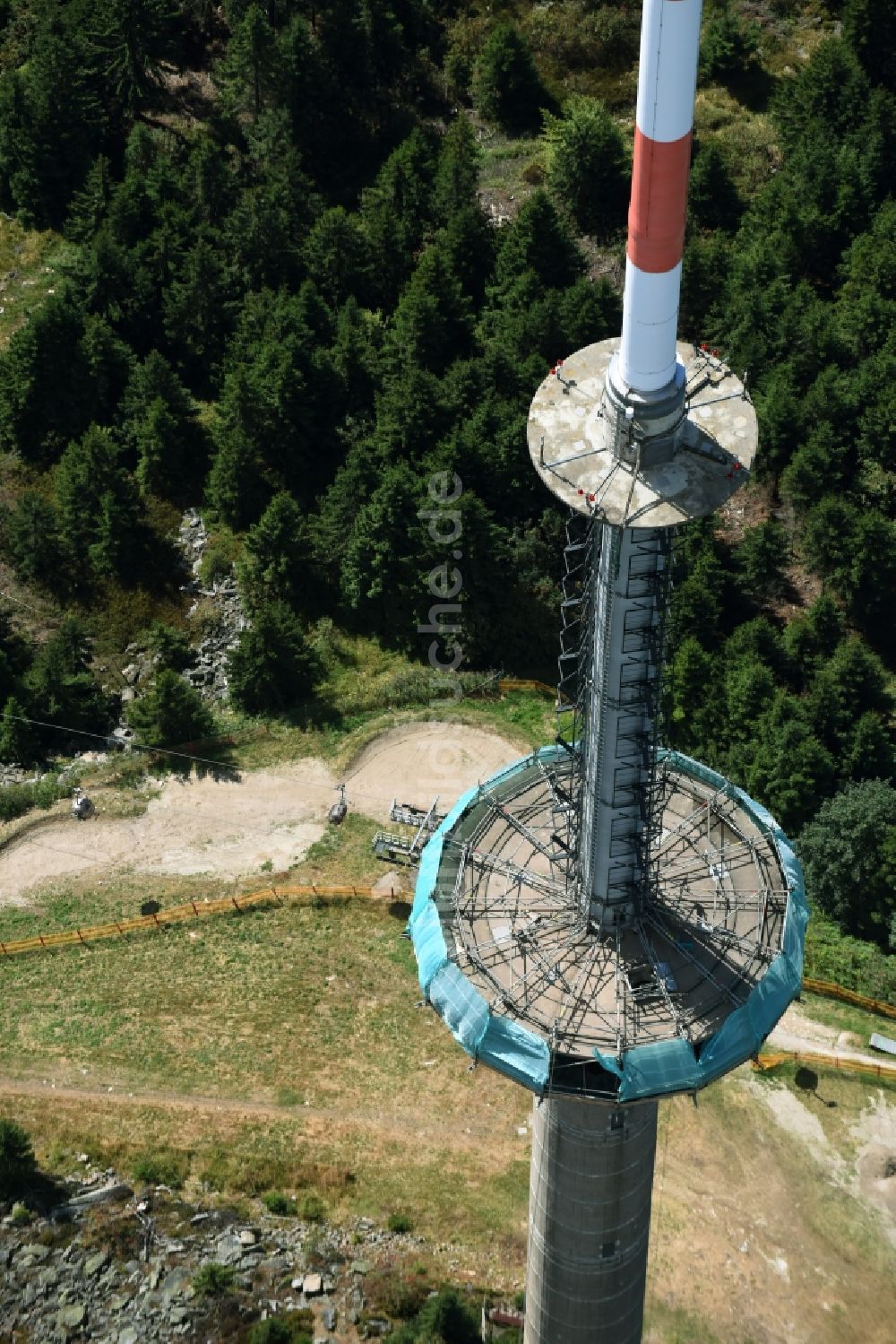 Luftbild Bischofsgrün - Antennen- Sendeturm und Funkmast Sender Ochsenkopf in Bischofsgrün im Bundesland Bayern