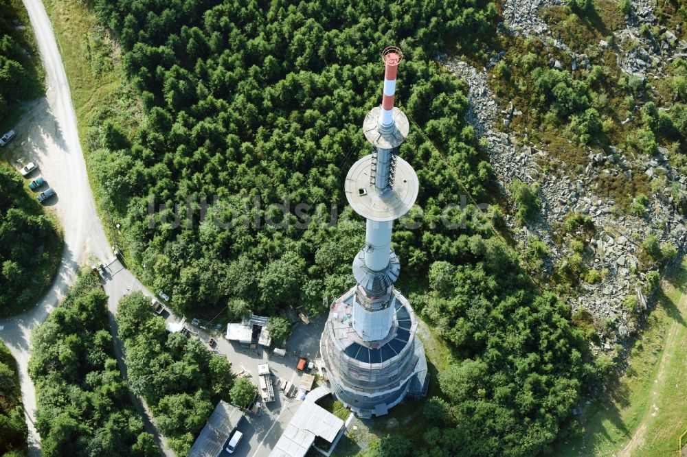 Luftbild Bischofsgrüner Forst - Antennen- Sendeturm und Funkmast Sender Ochsenkopf in Bischofsgrün im Bundesland Bayern