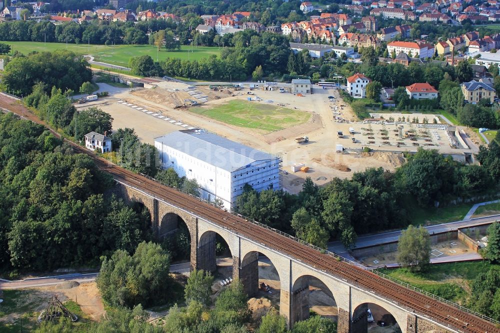 Luftbild Löbau - Arbeiten auf dem Gelände der Landesgartenschau in Löbau im Bundesland Sachsen