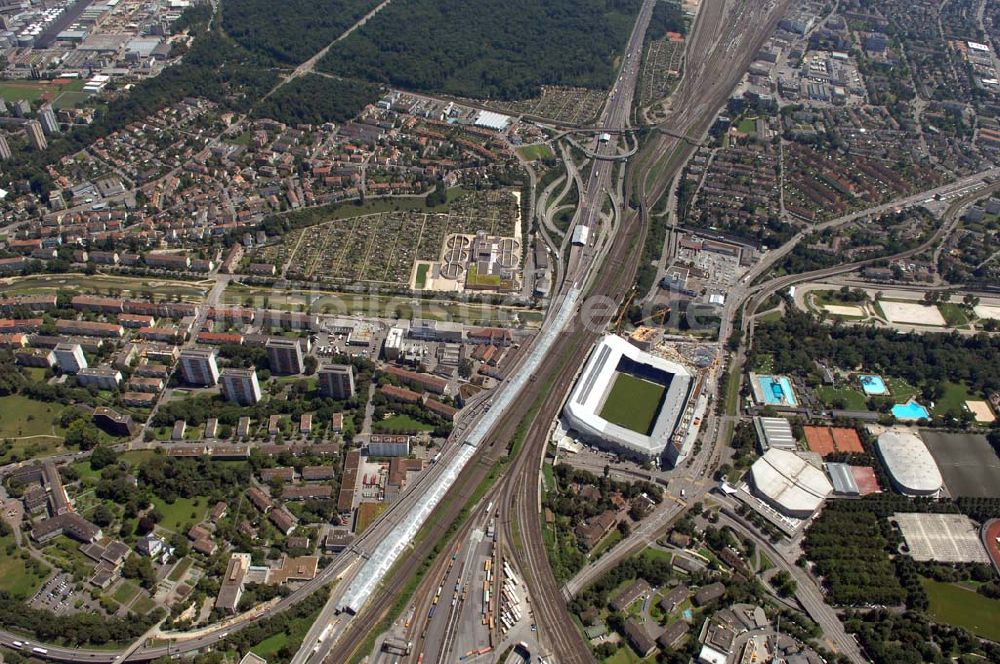 Basel aus der Vogelperspektive: Arena - Stadion St. Jakob-Park des FC Basel in Basel in der Schweiz