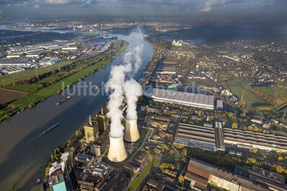 Duisburg von oben - Audi Logistikzentrum im Logport II und RWE Power Kraftwerk am Hafen in Duisburg im Bundesland Nordrhein-Westfalen