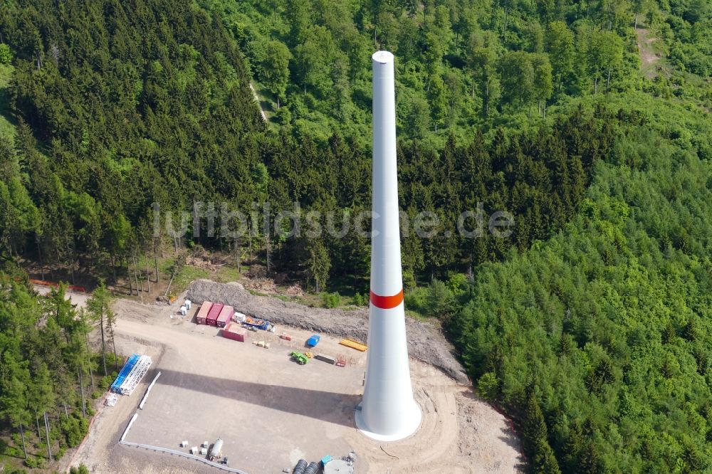 Luftaufnahme Gutsbezirk Kaufunger Wald - Aufbau von Windenergieanlagen (WEA) - Windrad- im Gutsbezirk Kaufunger Wald im Bundesland Hessen