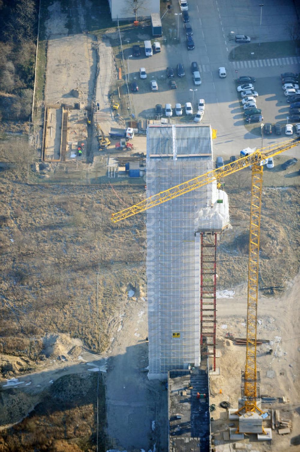 Luftaufnahme Schönefeld - Aufstockung ASR-Turm am Flughafen Berlin Schönefeld (BBI)