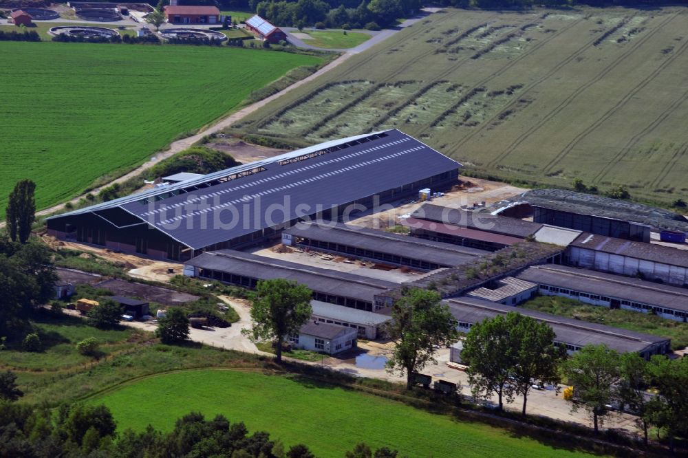 Werneuchen von oben - Aus- und Neubau der Biogas - Sammelbecken der Schweine- und Rindermastanlage an der Wegendorfer Straße in Werneuchen in Brandenburg