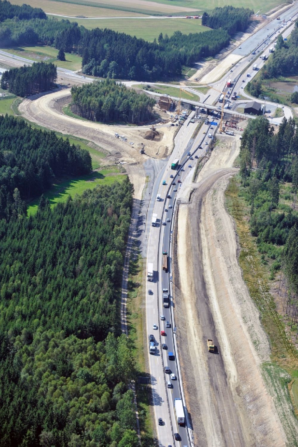 Luftbild Dittersdorf - Ausbau- Arbeiten und Baustellen an der Streckenführung der BAB Bundesautobahn A9 bei Dittersdorf in Thüringen