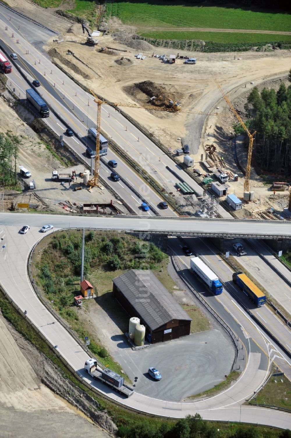 Luftbild Dittersdorf - Ausbau- Arbeiten und Baustellen an der Streckenführung der BAB Bundesautobahn A9 bei Dittersdorf in Thüringen