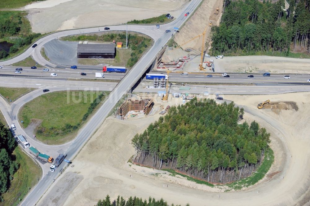 Luftaufnahme Dittersdorf - Ausbau- Arbeiten und Baustellen an der Streckenführung der BAB Bundesautobahn A9 bei Dittersdorf in Thüringen