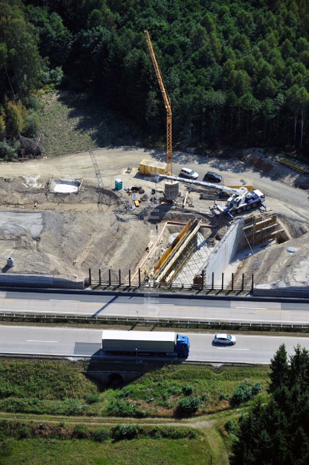 Luftbild Dittersdorf - Ausbau- Arbeiten und Baustellen an der Streckenführung der BAB Bundesautobahn A9 bei Dittersdorf in Thüringen